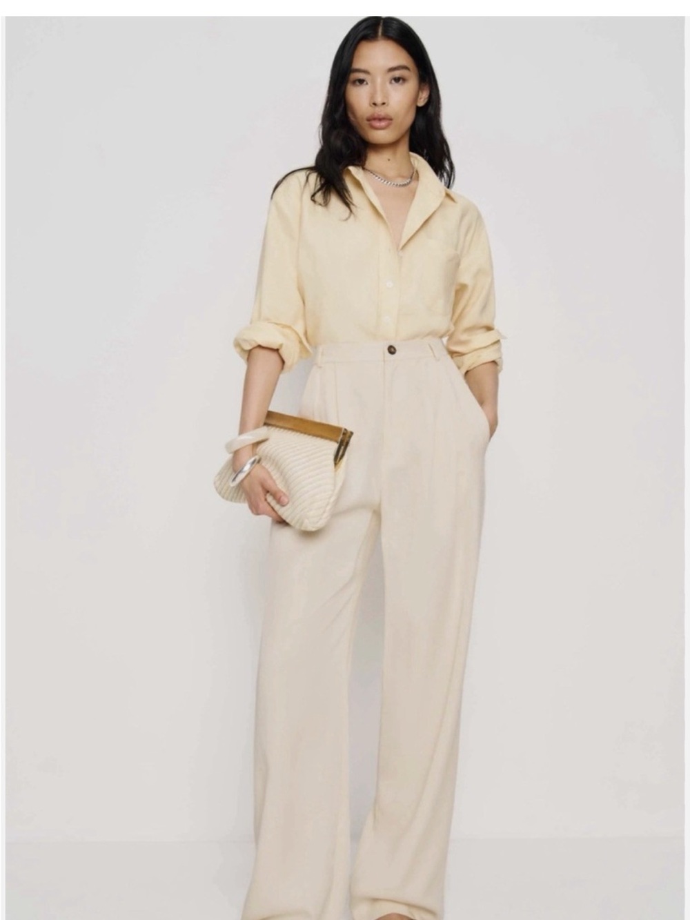 Reformation Mason Linen Pants Oatmeal Beige High Waisted Wide Leg Pleated Size 6